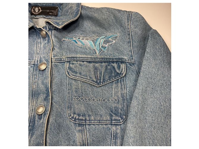 Roccobarocco Jeansjacke mit bestickten Flügeln Weiß Blau - Ansicht 5