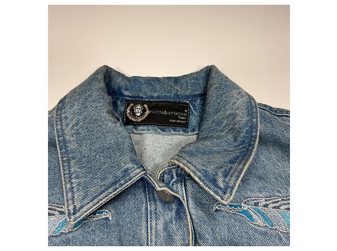 Roccobarocco Jeansjacke mit bestickten Flügeln Weiß Blau - Ansicht 6