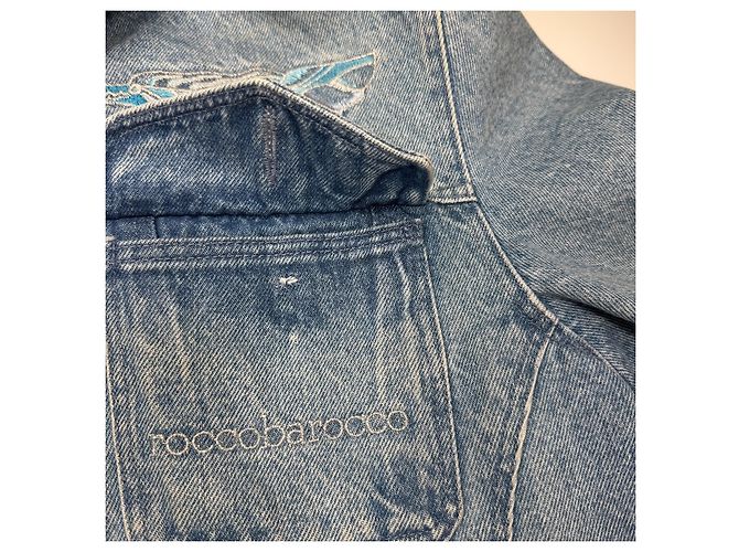Roccobarocco Jeansjacke mit bestickten Flügeln Weiß Blau - Ansicht 7