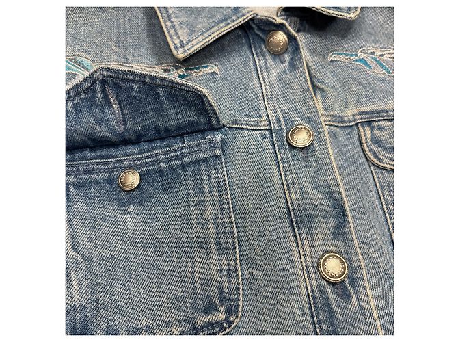 Roccobarocco Jeansjacke mit bestickten Flügeln Weiß Blau - Ansicht 8