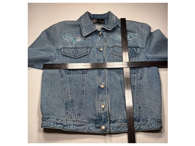 Roccobarocco Jeansjacke mit bestickten Flügeln Weiß Blau - Ansicht 9