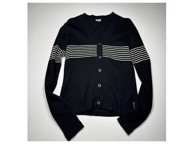 Armani Jeans gestreifter Wollcardigan in Schwarz - Ansicht 3