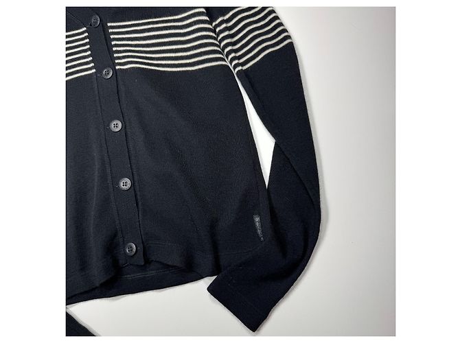 Armani Jeans gestreifter Wollcardigan in Schwarz - Ansicht 4