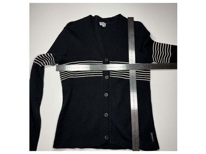 Armani Jeans gestreifter Wollcardigan in Schwarz - Ansicht 7
