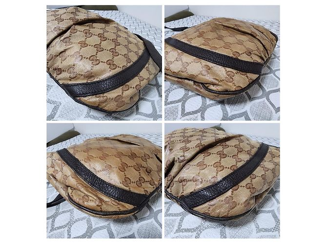 Gucci Borsa a Tracolla Crystal Monogram Small D Gold Ring Marrone Beige - vista 11