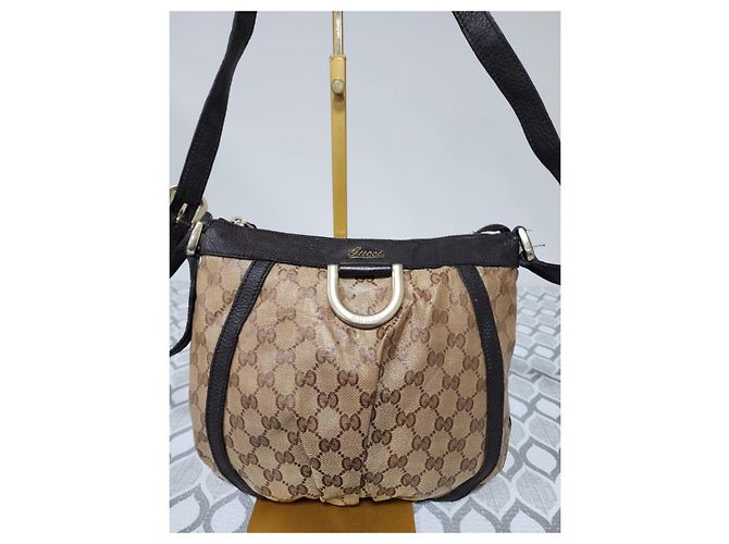Gucci Borsa a Tracolla Crystal Monogram Small D Gold Ring Marrone Beige - vista 13