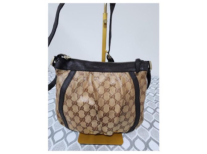 Gucci Borsa a Tracolla Crystal Monogram Small D Gold Ring Marrone Beige - vista 14