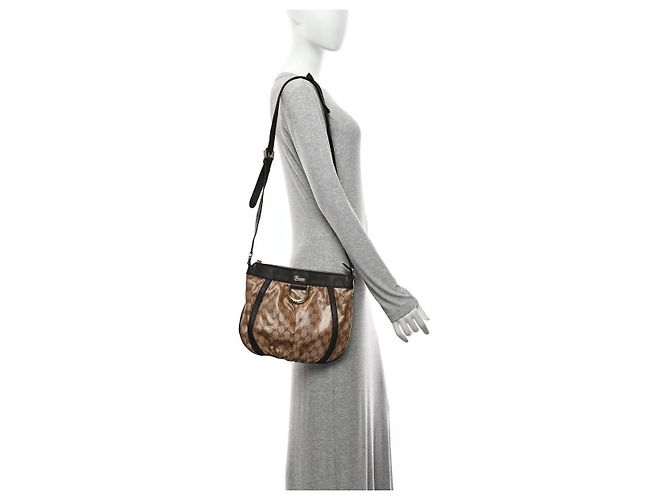 Gucci Borsa a Tracolla Crystal Monogram Small D Gold Ring Marrone Beige - vista 15