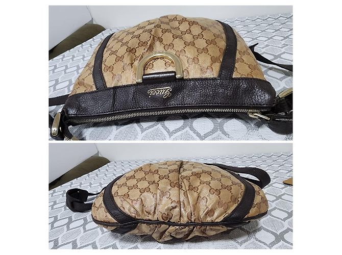 Gucci Borsa a Tracolla Crystal Monogram Small D Gold Ring Marrone Beige - vista 6
