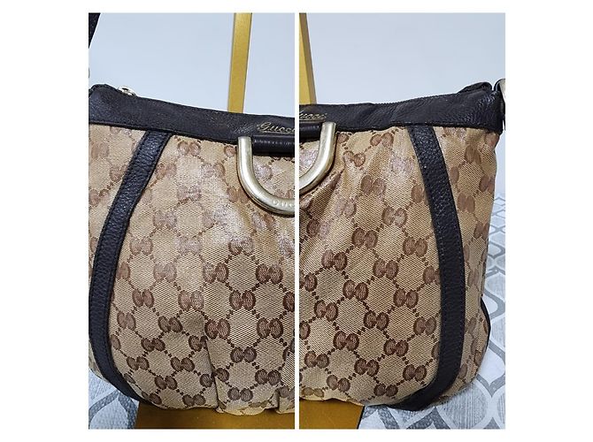 Gucci Borsa a Tracolla Crystal Monogram Small D Gold Ring Marrone Beige - vista 7