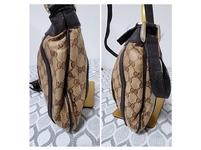 Gucci Borsa a Tracolla Crystal Monogram Small D Gold Ring Marrone Beige - vista 8