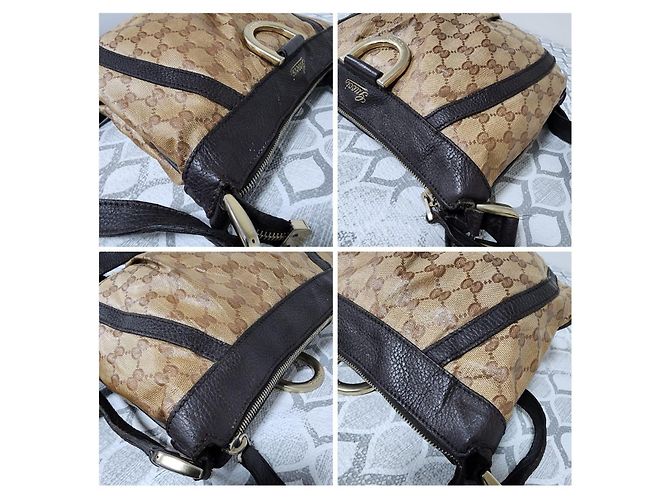 Gucci Borsa a Tracolla Crystal Monogram Small D Gold Ring Marrone Beige - vista 9
