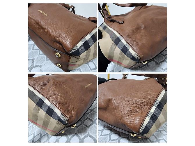 Burberry Borsa Tote Small Canterbury in Tela House Check e Pelle Marrone Beige - vista 11