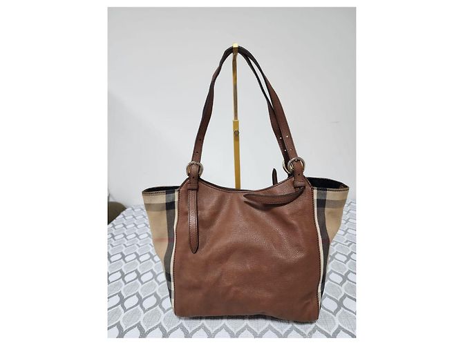 Burberry Borsa Tote Small Canterbury in Tela House Check e Pelle Marrone Beige - vista 12
