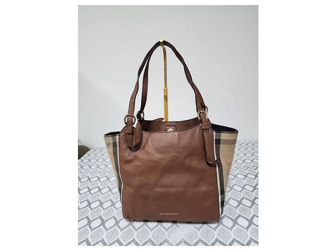 Burberry Borsa Tote Small Canterbury in Tela House Check e Pelle Marrone Beige - vista 3