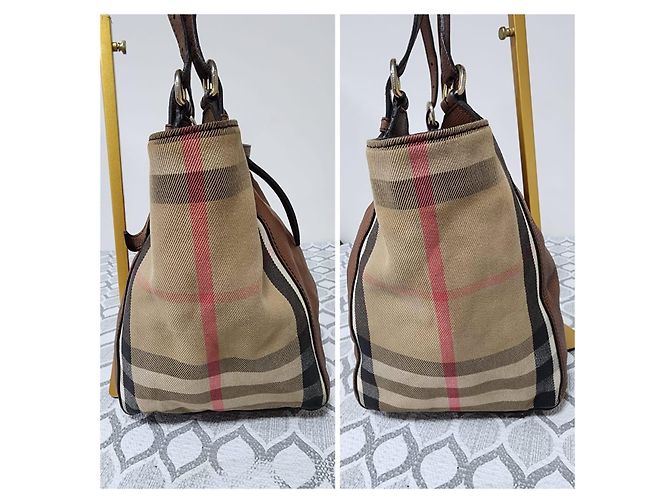 Burberry Borsa Tote Small Canterbury in Tela House Check e Pelle Marrone Beige - vista 5