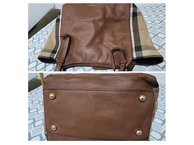 Burberry Borsa Tote Small Canterbury in Tela House Check e Pelle Marrone Beige - vista 6
