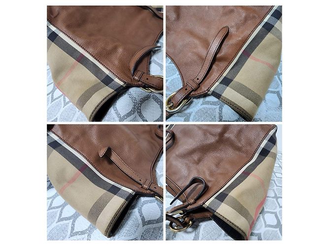 Burberry Borsa Tote Small Canterbury in Tela House Check e Pelle Marrone Beige - vista 8