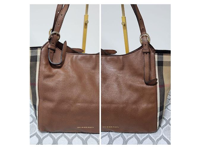 Burberry Borsa Tote Small Canterbury in Tela House Check e Pelle Marrone Beige - vista 9