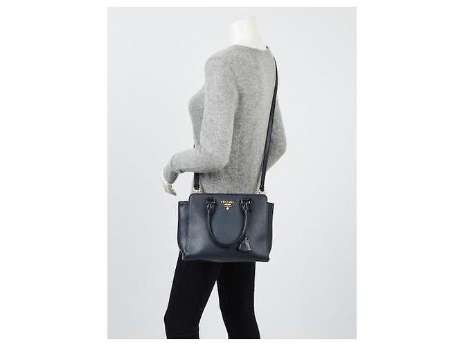 Prada Baltico Borsa Satchel Piccola Pelle Saffiano Nera Nero - vista 11