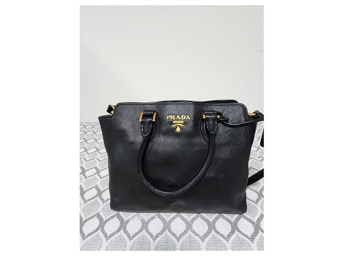 Prada Baltico Borsa Satchel Piccola Pelle Saffiano Nera Nero - vista 5