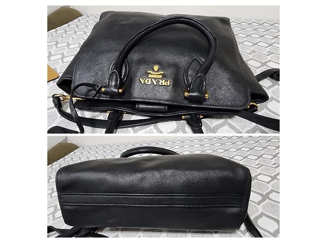 Prada Baltico Borsa Satchel Piccola Pelle Saffiano Nera Nero - vista 7