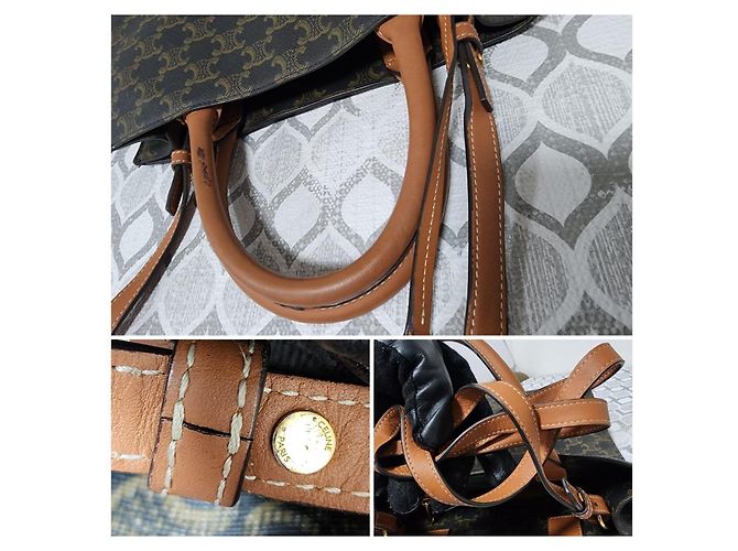 Céline Bolso Tote Vertical Medium Lona Triomphe Castaño Negro - vista 7