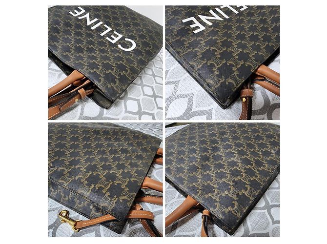 Céline Bolso Tote Vertical Medium Lona Triomphe Castaño Negro - vista 9