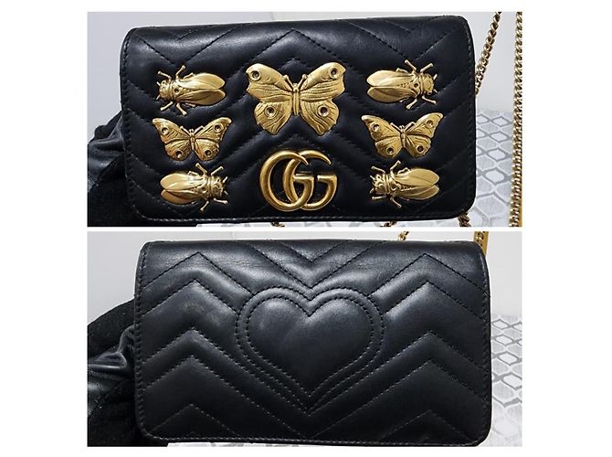 Gucci Mini GG Marmont Bug Portafoglio con catena - Nero - vista 5