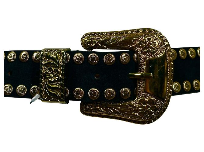 Moschino Cheap and Chic Western-Gürtel Wildleder Schwarz Golden - Ansicht 2