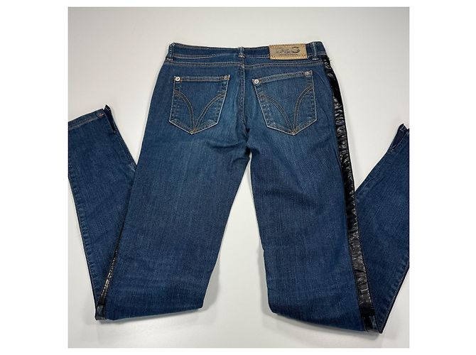 Calças jeans de ganga azul para mulher D&G com risca lateral em pele preta Preto - vista 11