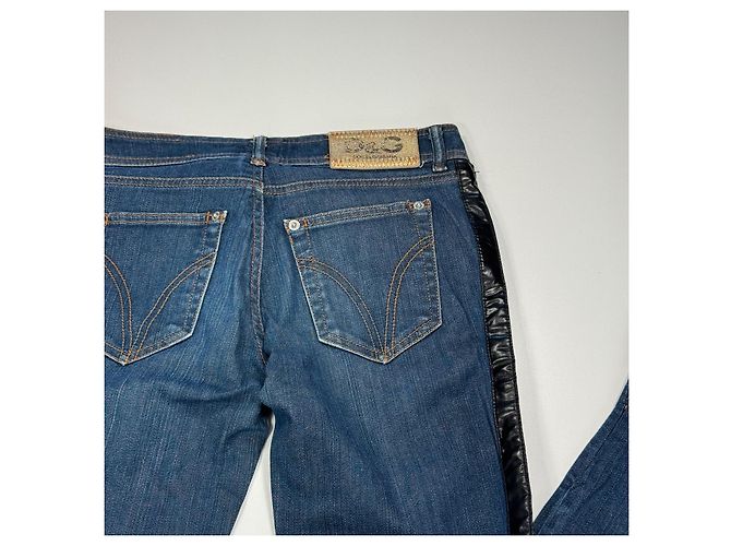 Calças jeans de ganga azul para mulher D&G com risca lateral em pele preta Preto - vista 12