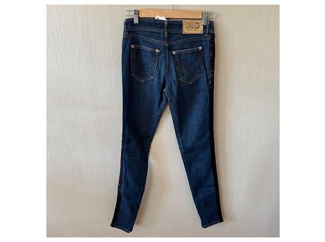 Calças jeans de ganga azul para mulher D&G com risca lateral em pele preta Preto - vista 2