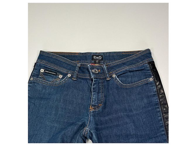 Calças jeans de ganga azul para mulher D&G com risca lateral em pele preta Preto - vista 4