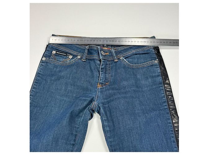 Calças jeans de ganga azul para mulher D&G com risca lateral em pele preta Preto - vista 7