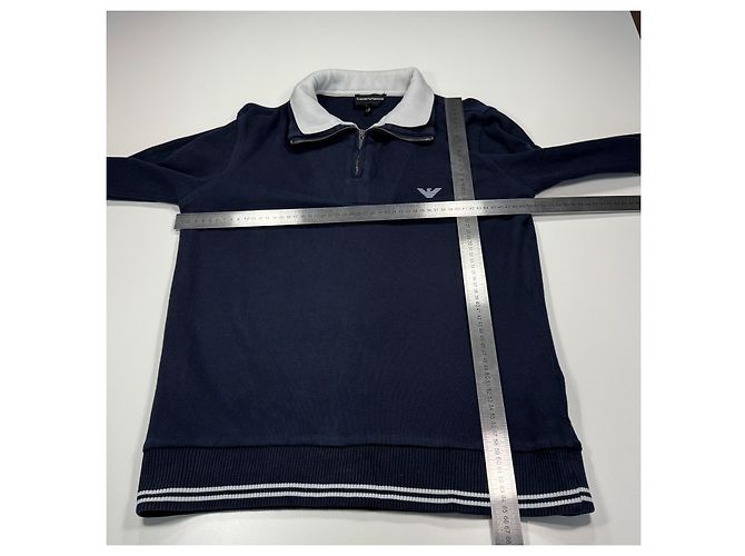 Emporio Armani Herren Strickpullover aus Baumwolle mit Reißverschluss am Hals in Navy Blau Marineblau - Ansicht 4