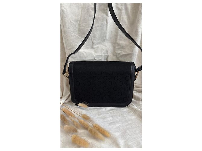 Céline Celine Triomphe Borsa a Tracolla Tela Nera e Pelle Nero - vista 10