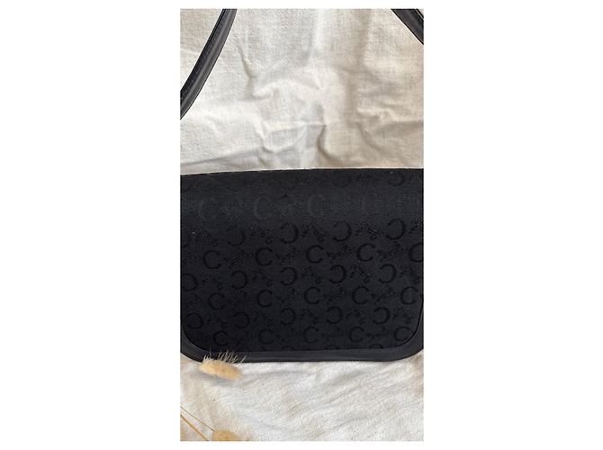 Céline Celine Triomphe Borsa a Tracolla Tela Nera e Pelle Nero - vista 11