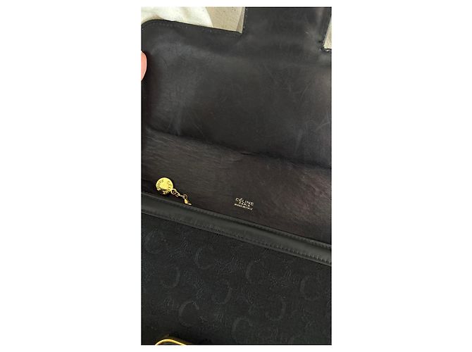 Céline Celine Triomphe Borsa a Tracolla Tela Nera e Pelle Nero - vista 12
