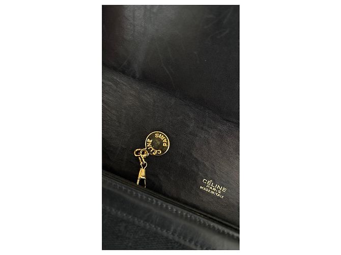 Céline Celine Triomphe Borsa a Tracolla Tela Nera e Pelle Nero - vista 13