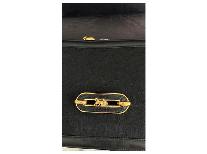 Céline Celine Triomphe Borsa a Tracolla Tela Nera e Pelle Nero - vista 15