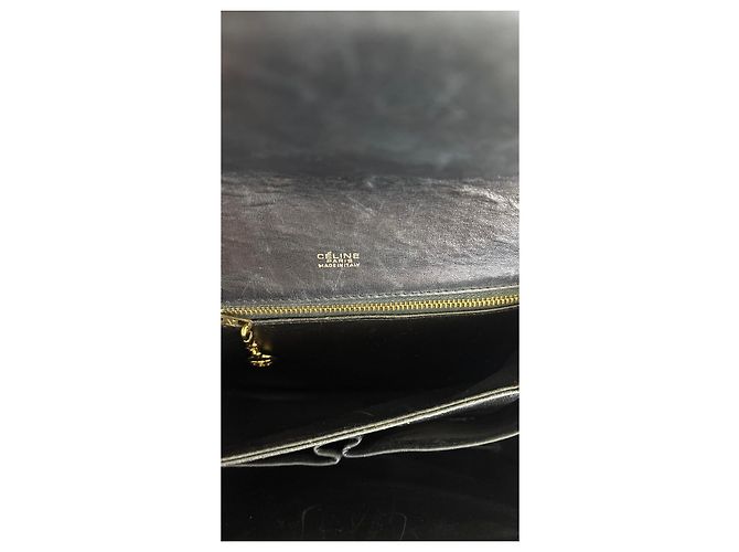 Céline Celine Triomphe Borsa a Tracolla Tela Nera e Pelle Nero - vista 18