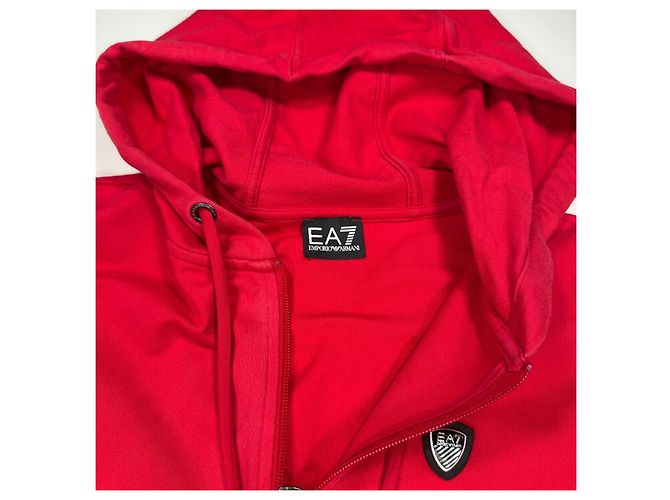 Autre Marque EA7 Emporio Armani Kapuzenpullover mit Reißverschluss aus roter Baumwolle - Ansicht 3