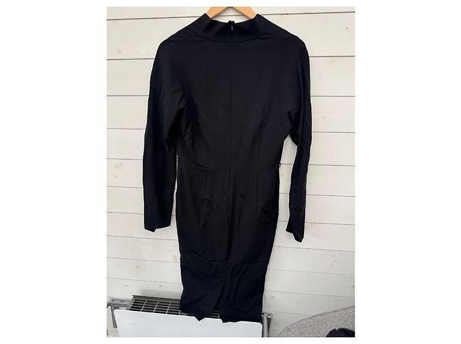Max Mara Midi-Kleid mit V-Ausschnitt aus schwarzer Wollmischung - Ansicht 2