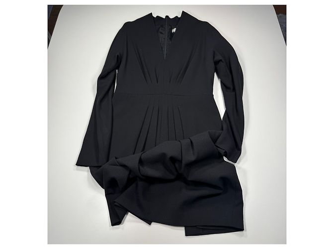 Max Mara Midi-Kleid mit V-Ausschnitt aus schwarzer Wollmischung - Ansicht 3