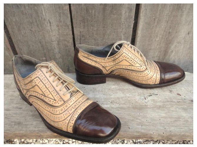 Stéphane Kelian Scarpe Oxford in Pelle Bicolore Marrone Beige - vista 2