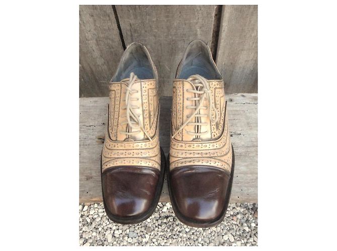 Stéphane Kelian Scarpe Oxford in Pelle Bicolore Marrone Beige - vista 3