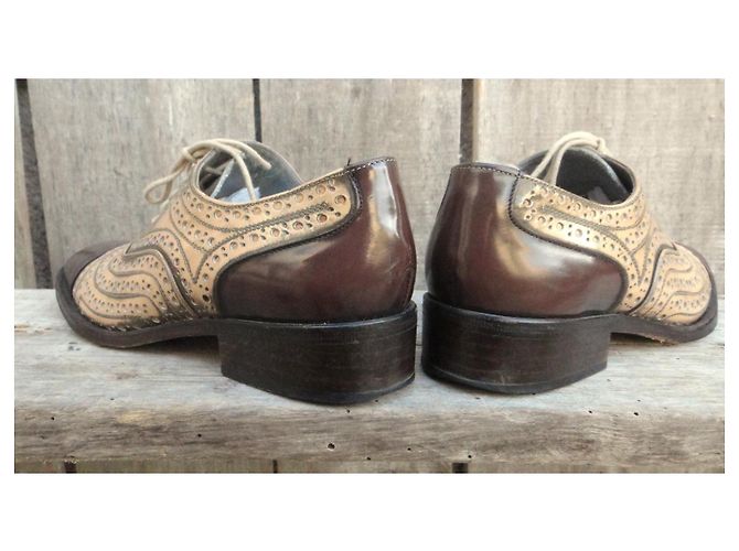 Stéphane Kelian Scarpe Oxford in Pelle Bicolore Marrone Beige - vista 4