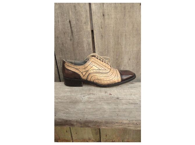 Stéphane Kelian Scarpe Oxford in Pelle Bicolore Marrone Beige - vista 8