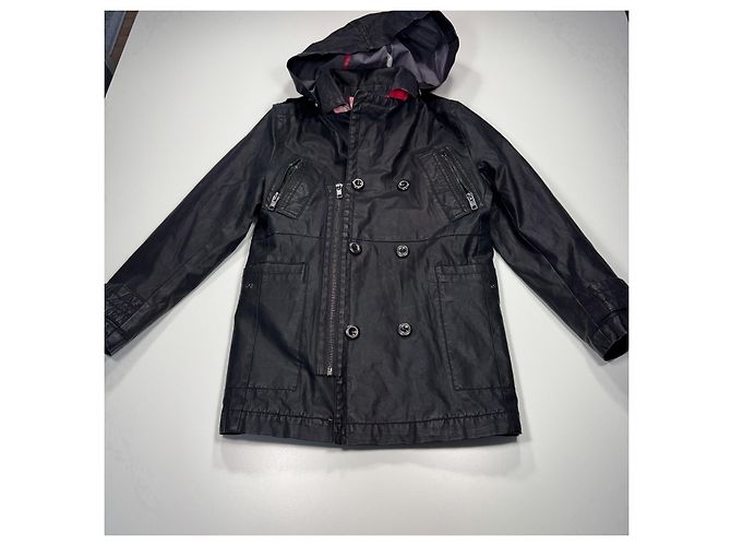 Trench in cotone cerato nero per bambini Burberry con fodera Nova Check - vista 3